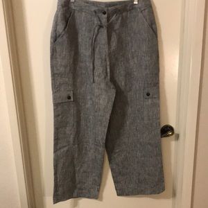 Finity Naturals Gray & White Tweed 100% Linen Cropped Cargo Pant Size 10